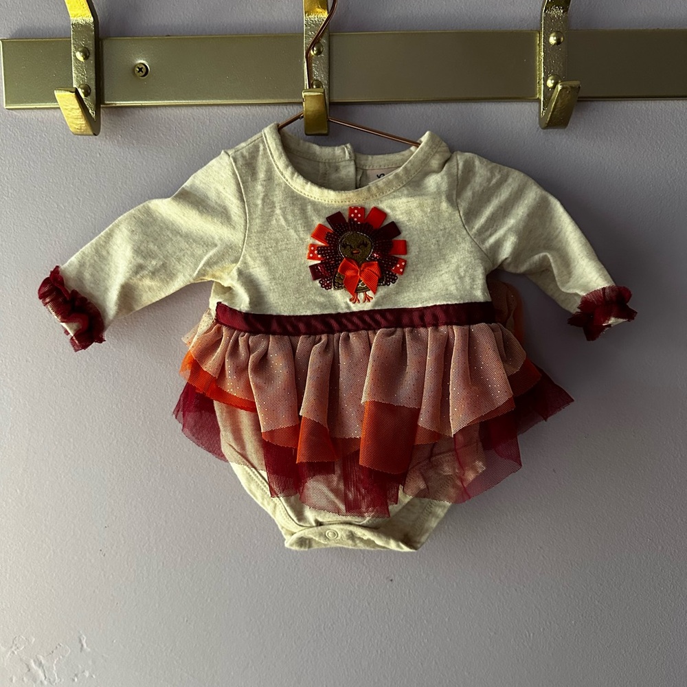 Little Lass Baby Thanksgiving Turkey Tutu Bodysuit Size 0-3 Months